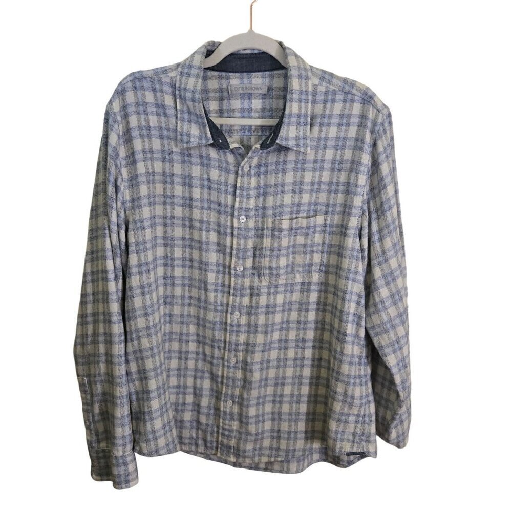Outerknown Plaid Button-Up Flannel Shirt Organic Cotton Blue Plaid Size L